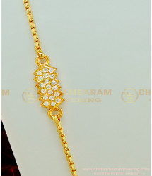 MCHN254 - Beautiful Gold Design Full White Stone Impon Mugappu Chain Design for Daily Use