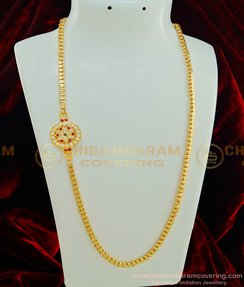 MCHN255 - Impon Gold Design Big Round Ad Stone Side Pendant with Designer Chain Online Shopping