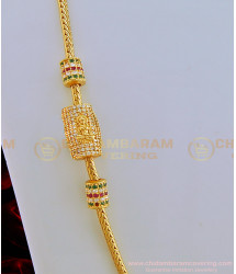 MCHN280-Lg- 30 Inches Pure Gold Plated Ad Stone Lakshmi Design Guaranteed Mugappu Chain Designs Online