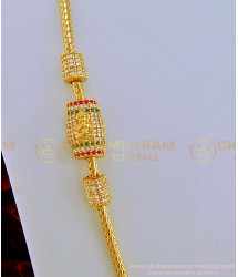 MCHN281-Lg- 30 Inches Latest Gold Design American Diamond Lakshmi Mugappu Chain One Gram Gold Daily Wear Mopu Chain