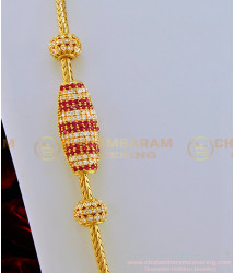 MCHN284 -LG-30 Inches New Model White and Ruby Stone High Quality Side Pendant Thali Chain with Mugappu Designs Online