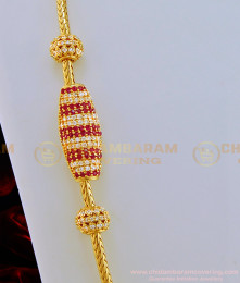 MCHN284 - New Model White and Ruby Stone High Quality Side Pendant Thali Chain with Mugappu Designs Online