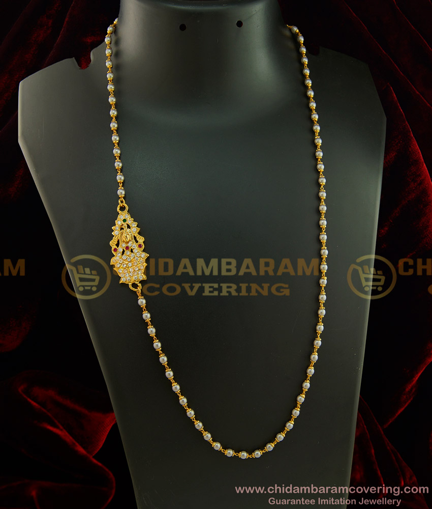 MCHN291 - Five Metal Lakshmi Mugappu with Pearl Chain|Muthu Chain Mugappu Chain for Women 
