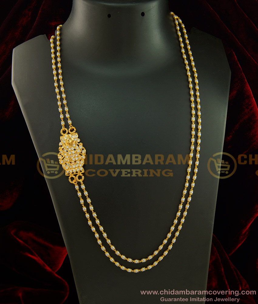 MCHN294 - Impon Lakshmi Mugappu with Chidambaram Covering Double Line Pearl Mugappu Chain Online Shopping 
