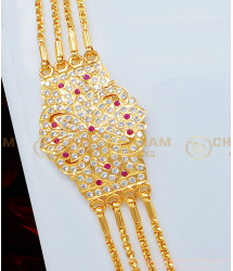 MCHN323 - Impon Real Gold Design Very Big 4 Line Flower Design Stone Mugappu Chains for Women 