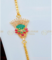 MCHN326 - Trendy American Diamond Designer Mugappu with Gold Plated Kushi Chain Indian Imitation Jewellery