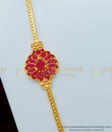MCHN341 - Elegant Ruby Stone Flower Design Mugappu with Thali Kodi Chain Gold Plated Jewellery 