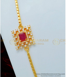 MCHN342 - 1 Gram Gold White and Ruby Stone Square Shape Mugappu with Box Chain Indian Jewelry Online   