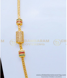 MCHN345 -LG - 30 Inches Latest Thali Chain Tri Colour Stone Mugappu One Gram Gold Mopu Chain Online