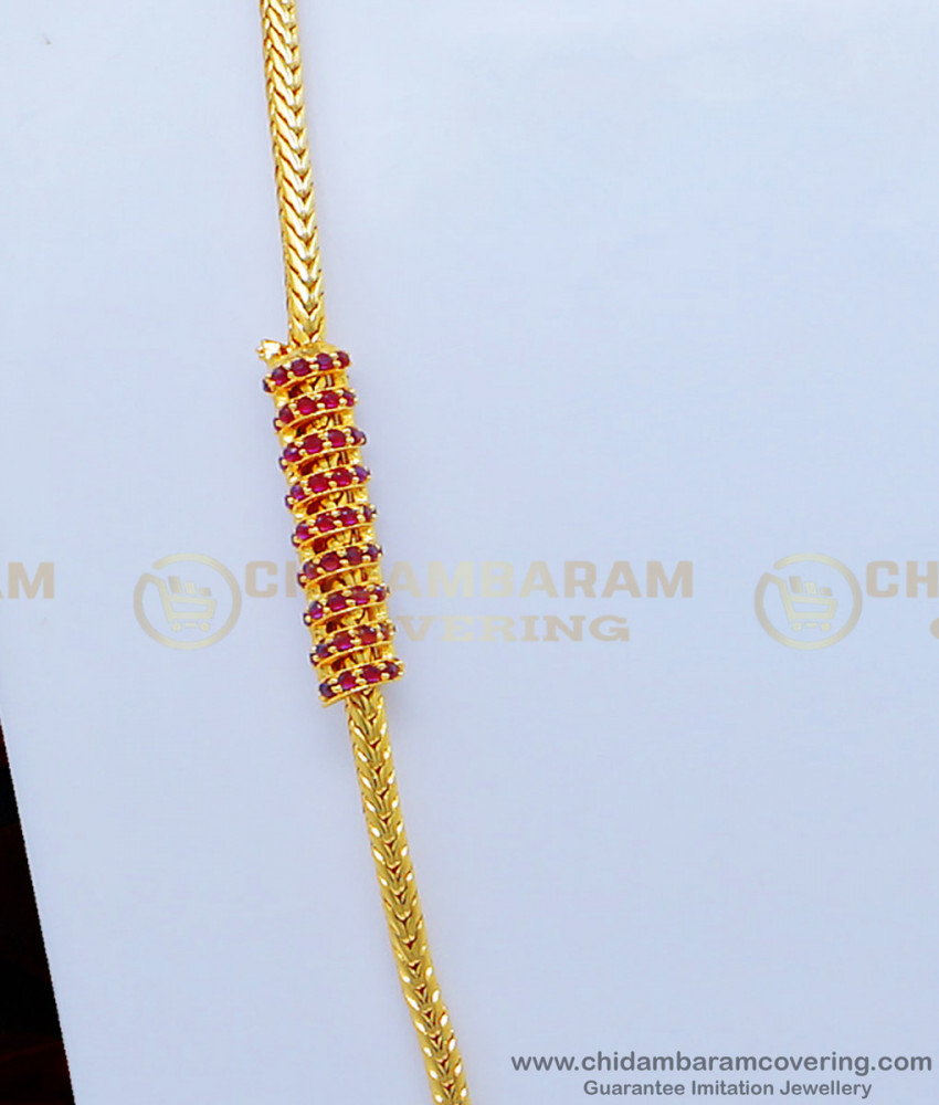 one gram gold mugappu chain, thali kodi chain, ruby stone mugappu chain, gold plated mugappu chain, one gram gold jewellery, 