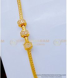MCHN359 - Trendy Gold Plated American Diamond White Stone Thali Moppu Chain 