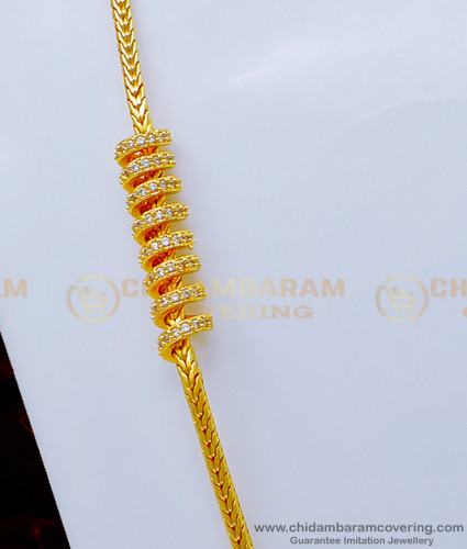 MCHN360 - real gold design one gram gold White stone Spiral Thali Kodi Chain Mugappu Chain 