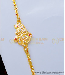 MCHN369 - Pure Gold Plated White and Ruby Stone Peacock Design Impon Mugapu Chain Design