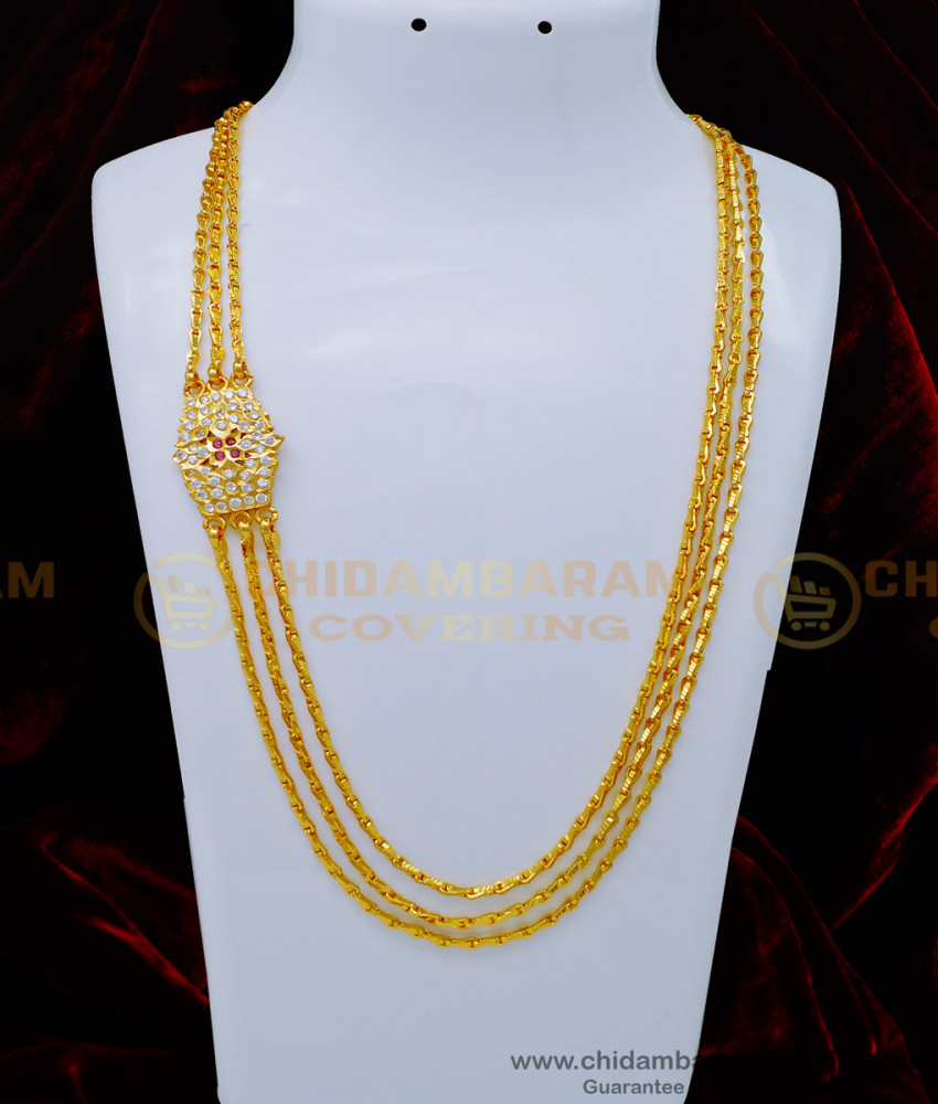 MCHN377 - Traditional Gold Design Impon 3 Line Mugappu Chain Buy Online 