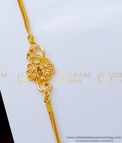 MCHN386 - Pure Gold Plated Guaranteed Ad Stone Mugappu Chain for Ladies 