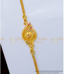 MCHN390 - Attractive Multi Stone Gold Covering Peacock Mugappu Chain Design Buy Online 
