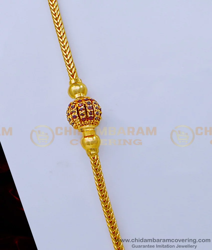 Buy Gold Design Single Ruby Stone Ball Mugappu Thali Kodi Chain ...