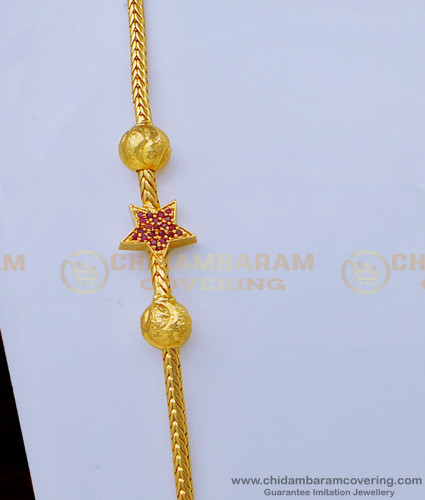 MCHN412 - Elegant Ruby Stone Star with Gold Balls Wedding Mugappu Chain for Women