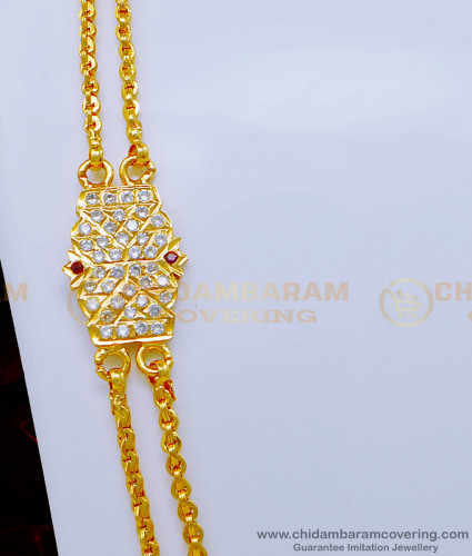 MCHN430 - One Gram Gold White and Pink Stone Impon Rattai Vadam Mugappu Chain Design