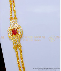 MCHN433 - New Model White and Ruby Stone Impon Mugappu Chain Designs South Indian Jewellery 