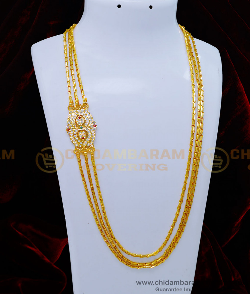 MCHN435 - Traditional Impon Jewellery Gold Design Impon 3 Line Mugappu Chain Designs