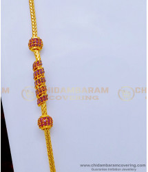 MCHN440 - 30 Inch Long Latest Ruby Stone Spiral Gold Design Thali Mugappu Chain Model for Women