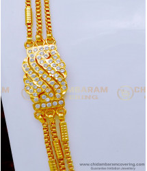 MCHN461 - First Quality Impon Jewellery White Stone 3 Line Mugappu Thali Chain 