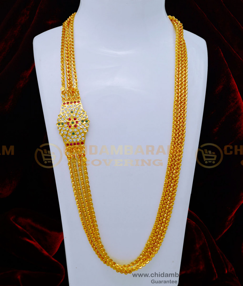 Beautiful Gold Design Impon Multi Stone Flower Mugappu With 4 Line Chain 