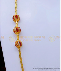 MCHN467 - Trendy White and Ruby Stone Ball Mugappu Chain Designs