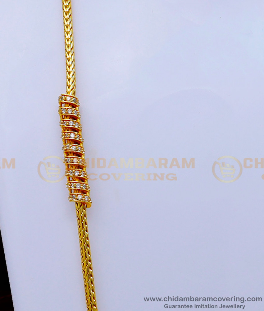 One Gram Gold Guarantee White Stone Mugappu Chain Designs 