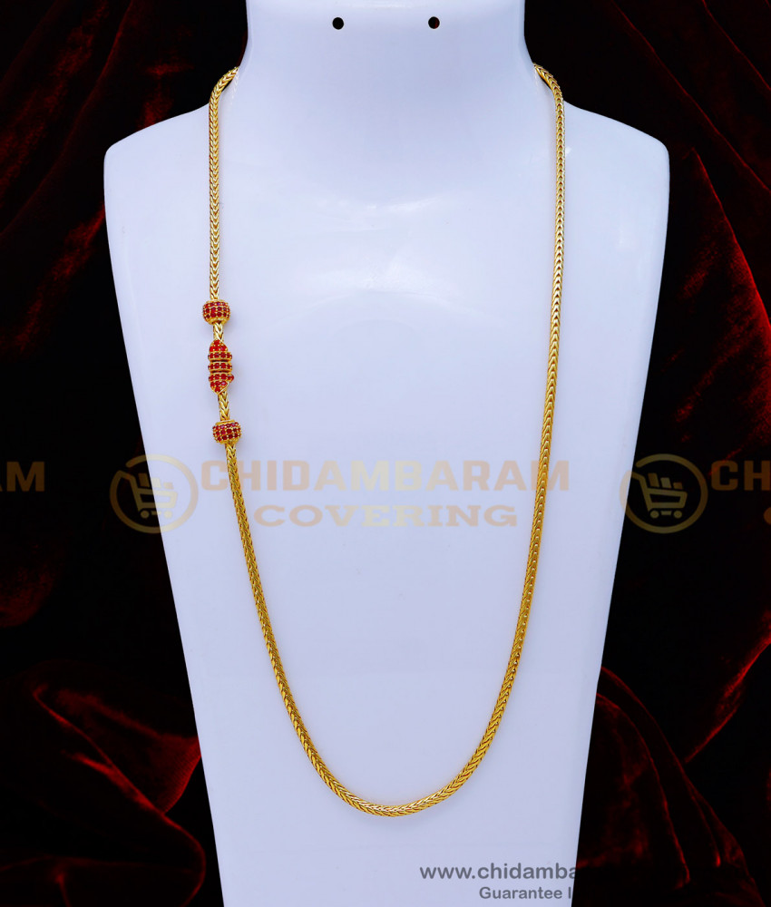Attractive Ruby Stone Mugappu Thali Chain Latest Design