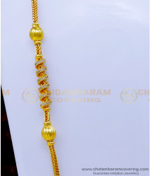 MCHN485 - 30 Inches Long Gold Model White Stone Mugappu Chain for Women