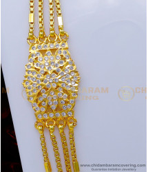 MCHN494 - Real Gold Look White Stone Mugappu With 4 Line Chain Designs