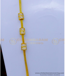 MCHN504 - 30 Inches Long Chain with White Stone Mugappu One Gram Gold Jewellery