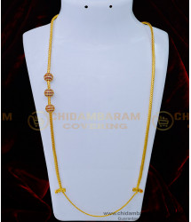 THN60-LG - 30 Inches Long White and Ruby Stone Balls Mugappu Chain with Screw Thali Chain Buy Online