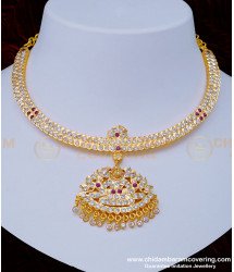 NLC1001 - One Gram Gold First Quality Impon Lakshmi Dollar Stone Attigai Necklace Online