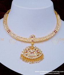 NLC1001 - One Gram Gold First Quality Impon Lakshmi Dollar Stone Attigai Necklace Online