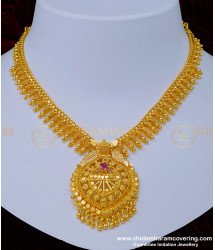 NLC1006 - Gold Design Ruby Stone Necklace One Gram Gold Plated Jewellery Online 
