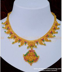 NLC1010 - Unique Designer Ruby Emerald Mango Design Necklace Guarantee Necklace Online