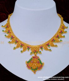 NLC1010 - Unique Designer Ruby Emerald Mango Design Necklace Guarantee Necklace Online