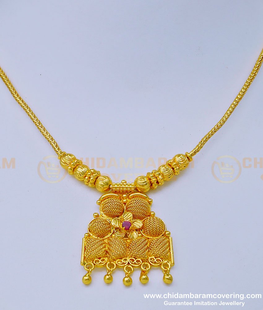 NLC1013 - Unique Party Wear One Gram Gold Plated Red Stone Short Necklace for Ladies