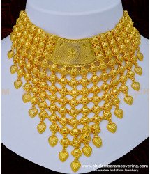 NLC1026 - Real Gold Design Bridal Wear Kerala Choker Necklace Wedding Jewelry Online