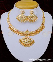 NLC1027 - Traditional Gold Design Impon Stone Attigai with Earring Set for Marriage