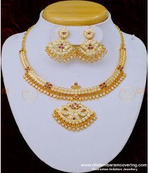 NLC1028 - Latest Impon Attigai Necklace Design with Earrings One Gram Gold Jewellery