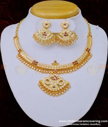 NLC1028 - Latest Impon Attigai Necklace Design with Earrings One Gram Gold Jewellery