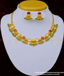NLC1029 - Elegant First Quality Gold Plated American Diamond Party Wear Necklace Set 