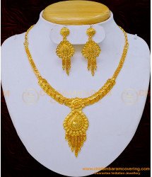 NLC1031 - Forming Gold Plain Necklace Design with Earrings One Gold Plated Jewellery