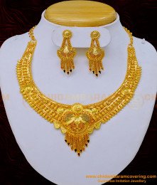 NLC1033 - Stunning Gold High Quality Forming Gold Enamel Necklace with Earrings Set 