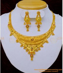 NLC1037 - Real Gold Design First Quality Forming Gold Enamel Necklace Set for Wedding