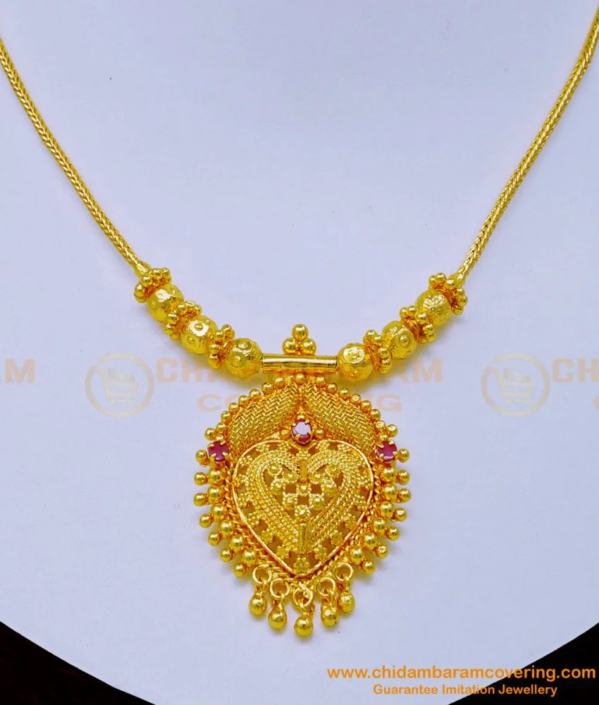 Buy Elegant Simple Gold Necklace Design Ruby Stone Gold Covering ...